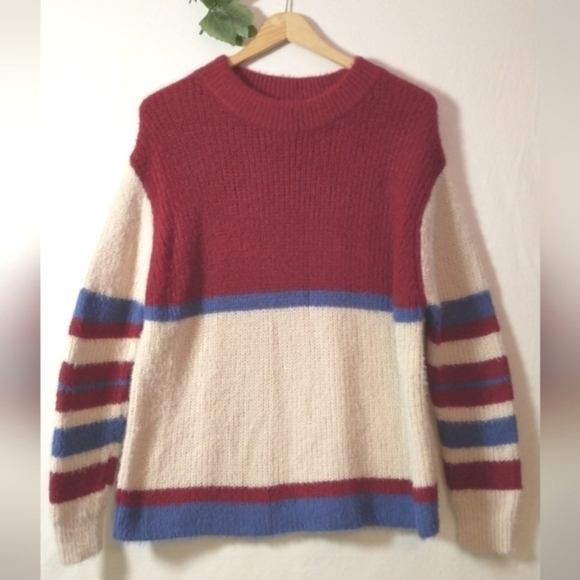 90s Y2K Retro Vintage Style Grunge Long Sleeve Pullover Striped Sweater 1X - Picture 1 of 9